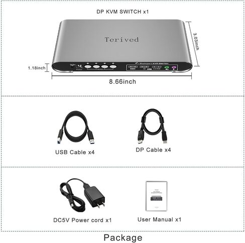 4 Computers and 1 Monitor DP USB 3.0 KVM Switch 4K@144Hz with Hotkey Switching and Audio Port, Digital Display Aluminum Body Cables inclued in Kuwait