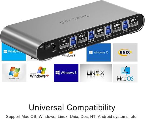 4 Computers and 1 Monitor DP USB 3.0 KVM Switch 4K@144Hz with Hotkey Switching and Audio Port, Digital Display Aluminum Body Cables inclued in Kuwait