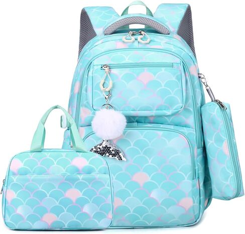 EKUIZAI 3PCS Mermaid Backpack for Girls Fish Scale Print Primary Bookbags set Girls Backpack with Lunch Box in Saudi Arabia