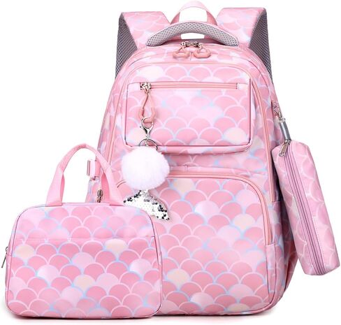EKUIZAI 3PCS Mermaid Backpack for Girls Fish Scale Print Primary Bookbags set Girls Backpack with Lunch Box in Saudi Arabia