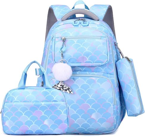 EKUIZAI 3PCS Mermaid Backpack for Girls Fish Scale Print Primary Bookbags set Girls Backpack with Lunch Box in Saudi Arabia
