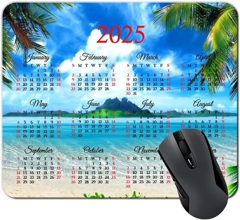 2025 Calendar HD Font Tropical Beach Coconut PalmTrees Mouse Pad,Non-Slip Personalized Rectangular, Size: 9.5 x 7.9 inches…… in Saudi Arabia
