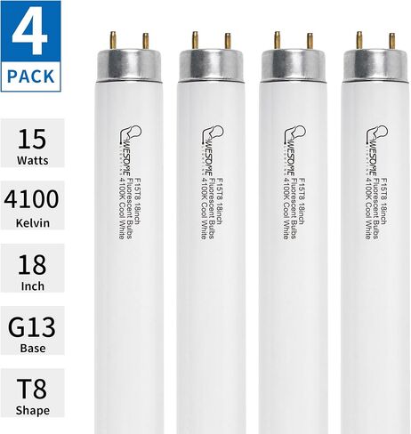 18" F15T8/CW Fluorescent Light Bulb, 4100K Cool White, T8 15 Watts Fluorescent Bulb, 950 Lumens, Replacement Tube for Counter and Cabinet Fixtur, 18 Inch, G13 Base - 2 Pack in Saudi Arabia