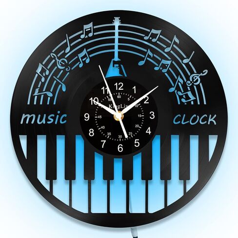 Music Notes Clock Piano Design Retro Wall Clocks, 12 Inch Vintage Guitar Vinyl Record Clock, Battery Operated Creative Decor for Office, Kitchen, School, Home Decor Music Gifts, Black in Saudi Arabia