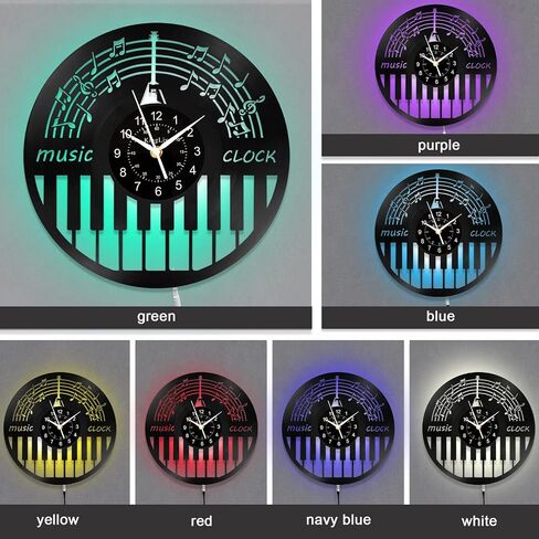 Music Notes Clock Piano Design Retro Wall Clocks, 12 Inch Vintage Guitar Vinyl Record Clock, Battery Operated Creative Decor for Office, Kitchen, School, Home Decor Music Gifts, Black in Saudi Arabia