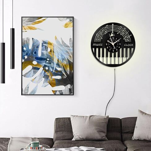 Music Notes Clock Piano Design Retro Wall Clocks, 12 Inch Vintage Guitar Vinyl Record Clock, Battery Operated Creative Decor for Office, Kitchen, School, Home Decor Music Gifts, Black in Saudi Arabia