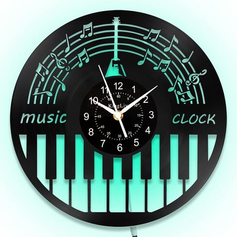 Music Notes Clock Piano Design Retro Wall Clocks, 12 Inch Vintage Guitar Vinyl Record Clock, Battery Operated Creative Decor for Office, Kitchen, School, Home Decor Music Gifts, Black in Saudi Arabia