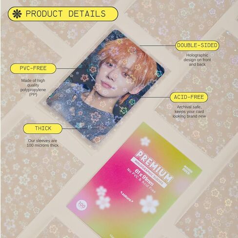 Sakura Flower Holographic Kpop Photocard Sleeves Card Protector PVC Free and Acid Free Shield Cover 100 Sleeves per Pack (57x88mm) in Kuwait