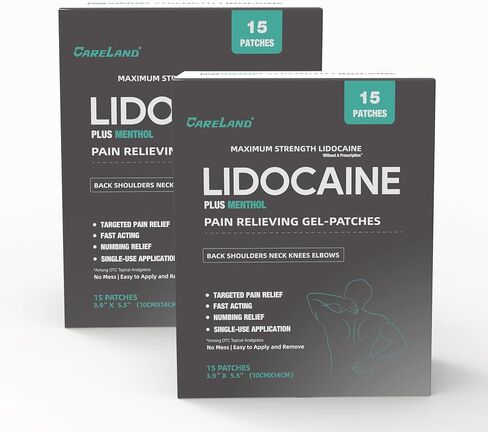 Careland 4% Lidocaine Patches Plus 1% Menthol 15 Count Pain Relief Patches Maximum Strength lidocaine, Back Pain Relief Products, for Neck Knee Joint Pain Nerve Shoulder Pain Relief in Saudi Arabia