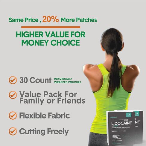 Careland 4% Lidocaine Patches Plus 1% Menthol 15 Count Pain Relief Patches Maximum Strength lidocaine, Back Pain Relief Products, for Neck Knee Joint Pain Nerve Shoulder Pain Relief in Saudi Arabia