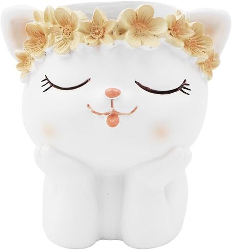 Cartoon Resin Pen Container,Cute Animal with Flower Garland Small Succulent Pot Pen Holder Pencil Cup Animal Pen Holder Desktop Organizer Home Office Desktop Decoration Kid Student Gift (Bear) in Saudi Arabia