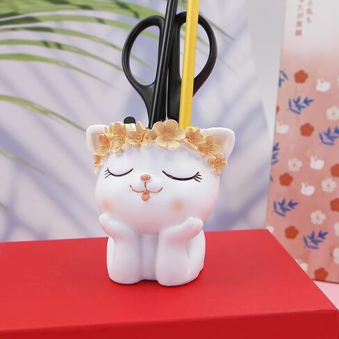 Cartoon Resin Pen Container,Cute Animal with Flower Garland Small Succulent Pot Pen Holder Pencil Cup Animal Pen Holder Desktop Organizer Home Office Desktop Decoration Kid Student Gift (Bear) in Saudi Arabia