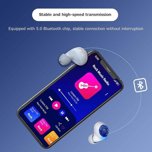 سماعات أذن لاسلكية، سماعة أذن بلوتوث مع ميكروفون مريح وخفيف الوزن مع خاصية إلغاء الضوضاء، صوت ستيريو محيطي ثلاثي الأبعاد، حقيبة شحن صغيرة محمولة طويلة العمر للرياضة in Kuwait
