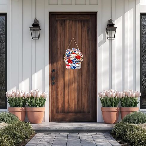 250th Anniversary Decorations: 4th of July Wooden Wreath for Front Door, Red White Blue Patriotic Memorial Day Independence Day Welcome Sign Decor in Saudi Arabia
