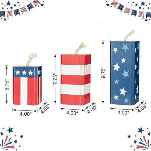 Glitzhome Seasonal Wooden Decor Patriotic American Wood Star Tabletop Signs for Memorial Day 4th of July Decor Holiday Seasonal Interchangeable Signs 13 Pcs Decorative Home Sign Tiered Tray Decor in Saudi Arabia