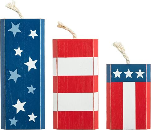 Glitzhome Seasonal Wooden Decor Patriotic American Wood Star Tabletop Signs for Memorial Day 4th of July Decor Holiday Seasonal Interchangeable Signs 13 Pcs Decorative Home Sign Tiered Tray Decor in Saudi Arabia
