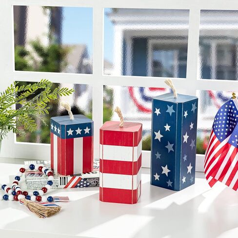 Glitzhome Seasonal Wooden Decor Patriotic American Wood Star Tabletop Signs for Memorial Day 4th of July Decor Holiday Seasonal Interchangeable Signs 13 Pcs Decorative Home Sign Tiered Tray Decor in Saudi Arabia