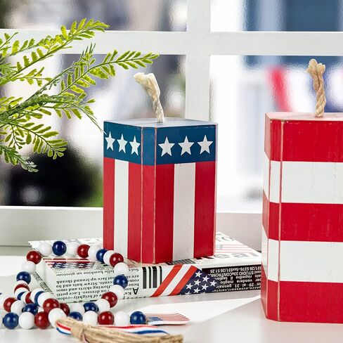 Glitzhome Seasonal Wooden Decor Patriotic American Wood Star Tabletop Signs for Memorial Day 4th of July Decor Holiday Seasonal Interchangeable Signs 13 Pcs Decorative Home Sign Tiered Tray Decor in Saudi Arabia