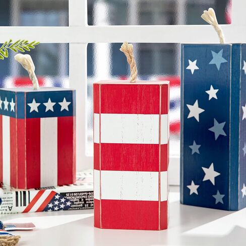 Glitzhome Seasonal Wooden Decor Patriotic American Wood Star Tabletop Signs for Memorial Day 4th of July Decor Holiday Seasonal Interchangeable Signs 13 Pcs Decorative Home Sign Tiered Tray Decor in Saudi Arabia