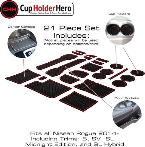 CupHolderHero fits Nissan Rogue Accessories 2014-2020 Premium Custom Interior Non-Slip Anti Dust Cup Holder Inserts, Center Console Liner Mats, Door Pocket Liners 21pc Set (Blue Trim) in Kuwait