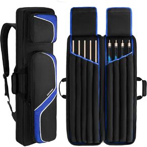 Pool Cue Case 4x5, Billiard Cue Carrying Case Holds 4 Butts and 5 Shafts, Pool Stick Bag with 14Pockets and Shoulder Straps, Black (Bag Only)
