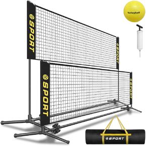 10 FT Mini Portable Tennis Net Equipment Set with Rubber Volleyball,Pump and Potable Carry Bag.Adjustable Height 2.7FT-5.1FT for Badminton Net, Volleyball Net,Soccer Net,Pickleball Net