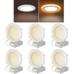 Recessed Lighting with Night Light 6 Inch, 14W 1300 Lumen 5CCT Dimmable Ultra Thin LED Recessed lights, 2700K/3500K/4000K/5000K/6500K Canless Downlight Light, CRI 90, ETL & FCC (6 Inch- 12 Pack)