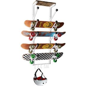 Koutemie Skateboard Rack Wall Mount with Five-Layer Skate Board Stand for Storage Longboard Deck Organizer, Skateboard Wall Display Hanger Holder with 6 Hooks for Home or Garage