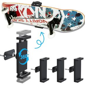4 Pack Skateboard Wall Mount Horizontal, Swivel 360° Rotating Skateboard Wall Hanger Storage Rack Adjustable Skateboard Holder Display Your Skate Decks Vertical or Horizontal & Any Angle