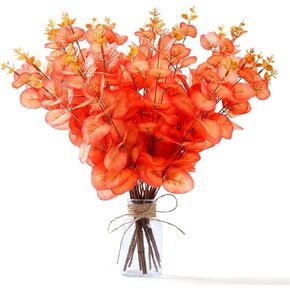 SITUMEIZI 10 Pcs Red Eucalyptus Stems Fall Decor Fake Red Silk Eucalyptus Leaves for Thanksgiving Decorations Fall Bedroom Home 13.4 inch
