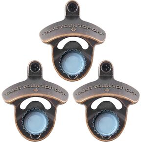 Magnetic Bottle Opener Wall Mount Beer Cap Opener with Magnets, Mount to Wall Beer Opener Antique Bronze (3 Pcs)