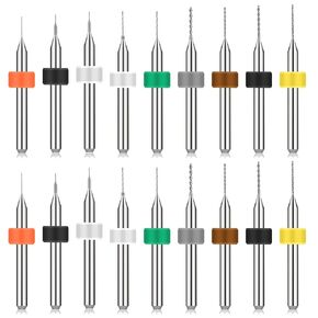 Molain Micro PCB Drill Bit Set, 20Pcs 1/8" Shank 0.3mm-1.2mm Solid Tungsten Steel PCB Print Circuit Board Flute CNC Router Bits for Rough Stone Print Circuit Board Jewelry Engraving
