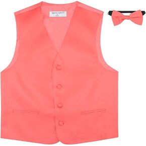 BOY'S Dress Vest & BOW Tie Solid CORAL PINK Color BowTie Set