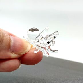 Bee Tiny Figurines Blown Glass Art Animals Collectible Miniature Gift Home Décor Ornament (Amber Black)