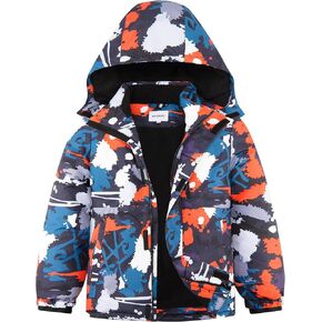 Boys Winter Waterproof Ski Jacket Kids Fleece Lined Warm Snow Coat with Detachable Hood