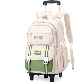 YJMKOI Rolling Backpack for Girls, Kids Trolley Wheel Bookbag Middle School Casual Backpack with Wheels
