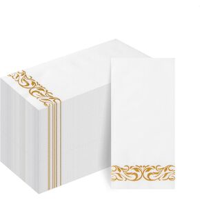 Goodluck 200 Pack Disposable Gold Napkins, Decorative Linen Like Dinner Napkins, Soft and Absorbent Party Napkins, Guest Hand Towels for Bathroom, Kitchen, Parties, Dinners or Events