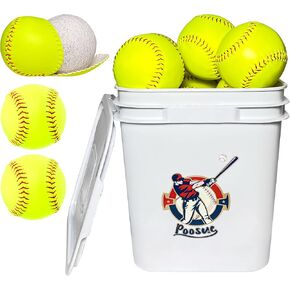 Bucket of 13 Practice Softballs, Official Size and Weight Slowpitch Softball Unmarked Leather Covered Youth Fastpitch Softball Ball Sports Softball for Games, Practice and Training, Yellow in Saudi Arabia