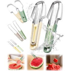 Stainless Steel 3-in-1 Watermelon Cutter Slicer Tool Portable Watermelon Popsicle Cutter Multifunctional Handheld Fruit Fork Quickly Cutting Tool Slicer Set for Home Camping Kitchen Gadgets（1PCS）
