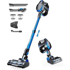FABULETTA Cordless Vacuum Cleaner, 380W/30Kpa Stick Vacuum Cordless, Max 50 mins Runtime, 3 Suction Modes, 6 in 1 Lightweight Vacuum Cleaners for Home, Pet Hair, Carpet ＆ Hardwood Floor (Black-Blue)
