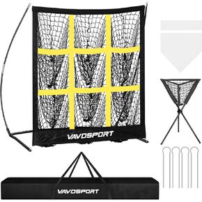 9 Hole Softball Baseball Pitching Net Set, Portable Softball & Baseball Pitching Machine, Ball Caddy, Softball Base Baseball Accessories, Baseball Training Equipment for Youth Practice Game