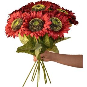 6PCS Artificial Sunflowers Flowers Vintage Fake Silk Sunflowers Bulk with Long Stems for House Wedding Garden Outdoor Party Decoration (Multi)