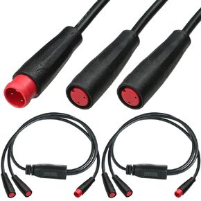 Ebike 3Pin Y-Splitter Extension Cable, Waterproof Male to Dual Female 1 to 2 Elctric Bike Cord for Ebike Light, Gear Sensor and Brake in Ebike Modification Kit (2 Pack)