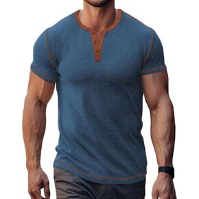 Men's Short Sleeve Henley Shirts Casual Breathable Button T Shirts Basic Lightweight Tees Tops
