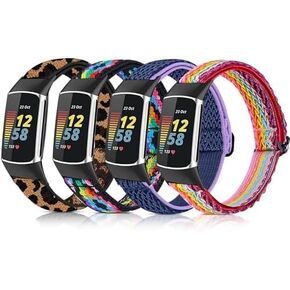 شريط مطاطي من النايلون من Attbbon متوافق مع ساعة Fitbit Charge 5، أربطة بديلة من القماش القابل للتمدد قابلة للتنفس لشحن 5 نساء والرجال