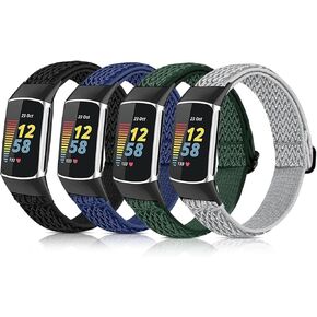 Attbbon Nylon Elastic Band Compatible with Fitbit Charge 5 Watch, Breathable Adjustable Loop Stretchy Fabric Replacement Bands for Charge 5 Women Men