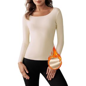 Bonneuitbebe Women Long Sleeve Thermal Shirt Fleece Lined Undershirt Ultra Soft Base Layer Tops for Women Cold Weather
