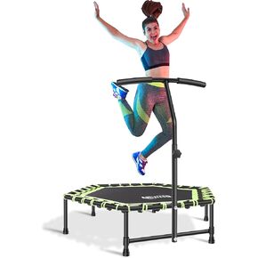 Newan 45'' Fitness Trampoline with Adjustable Handle Bar, Silent Trampoline Bungee Rebounder Jumping Cardio Trainer Workout for Adults - Mini Trampoline Max Limit 330 lbs