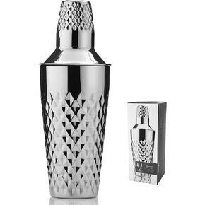 Viski Admiral Cocktail Shaker - Cut Crystal Tumbler with Stainless Steel Cap and Strainer - Dishwasher Safe 25oz Set of 1
