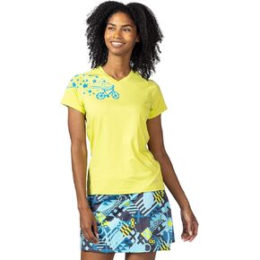 Terry V-Neck Tech Tee, Womens Short Sleeve Semi-Fitted UPF 50+ Sun Top Athletic Active Workout Shirt Cycling Jersey